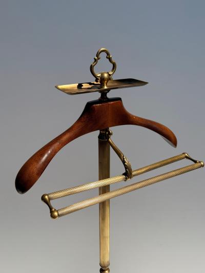 Maitland Smith Italian Brass and Wood Valet Stand with Cabriolet Legs