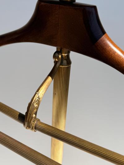 Maitland Smith Italian Brass and Wood Valet Stand with Cabriolet Legs