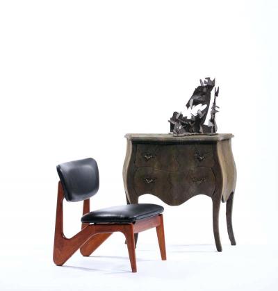 Maitland Smith Louis XV Style Bomb Commode Wrapped in Olive Green Faux Snakeskin