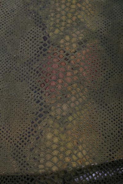 Maitland Smith Louis XV Style Bomb Commode Wrapped in Olive Green Faux Snakeskin