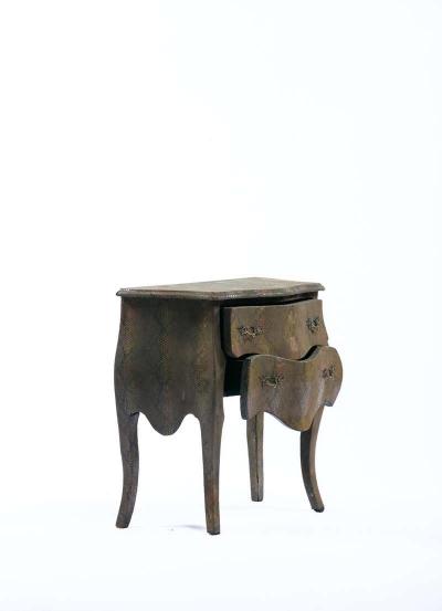 Maitland Smith Louis XV Style Bomb Commode Wrapped in Olive Green Faux Snakeskin