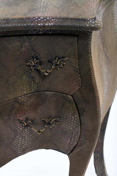 Maitland Smith Louis XV Style Bomb Commode Wrapped in Olive Green Faux Snakeskin