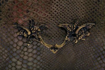 Maitland Smith Louis XV Style Bomb Commode Wrapped in Olive Green Faux Snakeskin