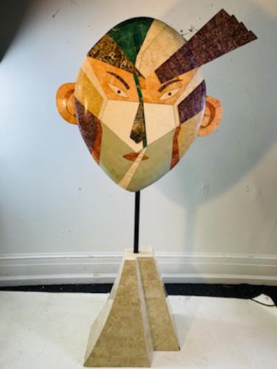 Maitland Smith MONUMENTAL MAITLAND SMITH TESSELATED MARBLE POST MODERN FACE FLOOR SCULPTURE