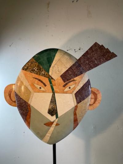 Maitland Smith MONUMENTAL MAITLAND SMITH TESSELATED MARBLE POST MODERN FACE FLOOR SCULPTURE