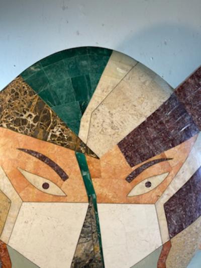 Maitland Smith MONUMENTAL MAITLAND SMITH TESSELATED MARBLE POST MODERN FACE FLOOR SCULPTURE