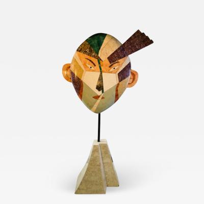 Maitland Smith MONUMENTAL MAITLAND SMITH TESSELATED MARBLE POST MODERN FACE FLOOR SCULPTURE