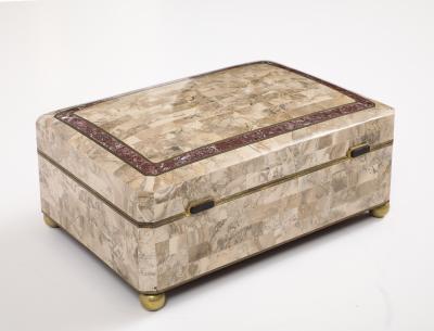 Maitland Smith Maitland Smith Extra Large Tessellated Travertine and Brass Box