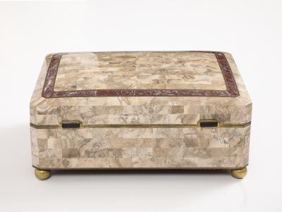 Maitland Smith Maitland Smith Extra Large Tessellated Travertine and Brass Box