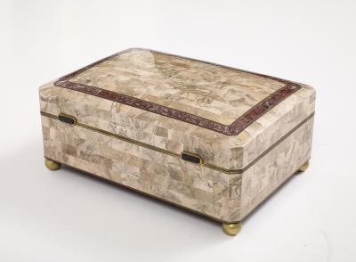 Maitland Smith Maitland Smith Extra Large Tessellated Travertine and Brass Box