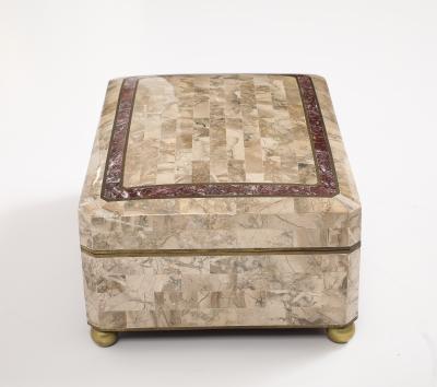 Maitland Smith Maitland Smith Extra Large Tessellated Travertine and Brass Box