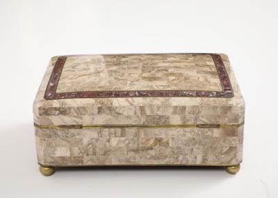 Maitland Smith Maitland Smith Extra Large Tessellated Travertine and Brass Box