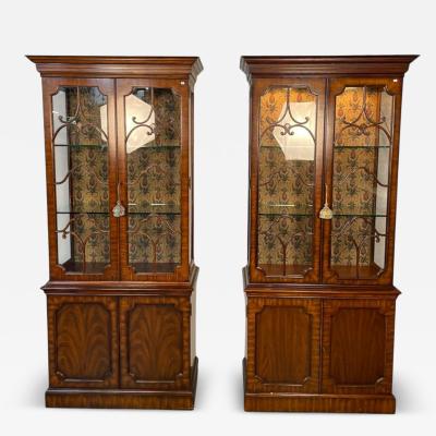 Maitland Smith Maitland Smith Flame Mahogany Chinese Chippendale Style Bookcases 1970s