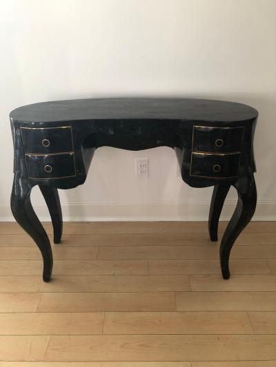 Maitland Smith Maitland Smith Fossil Stone Inlaid Bronze Mount Vanity Ladies Desk