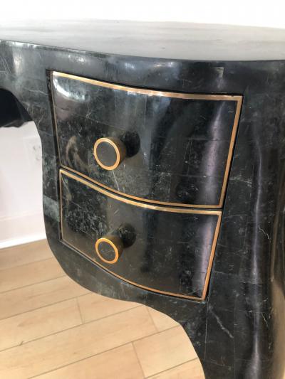 Maitland Smith Maitland Smith Fossil Stone Inlaid Bronze Mount Vanity Ladies Desk