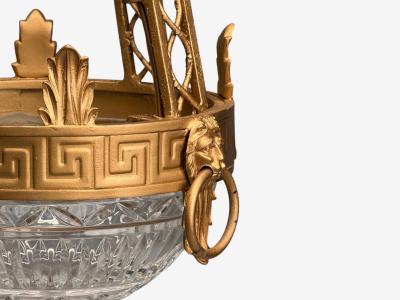 Maitland Smith Maitland Smith Gilt Metal Glass Greek Key Motif Pendant Light 21st C 
