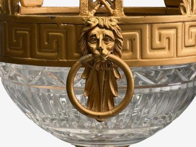 Maitland Smith Maitland Smith Gilt Metal Glass Greek Key Motif Pendant Light 21st C 