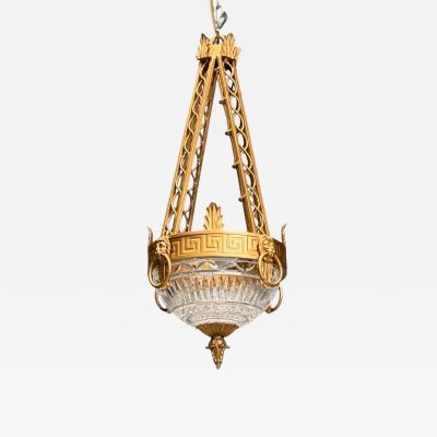 Maitland Smith Maitland Smith Gilt Metal Glass Greek Key Motif Pendant Light 21st C 