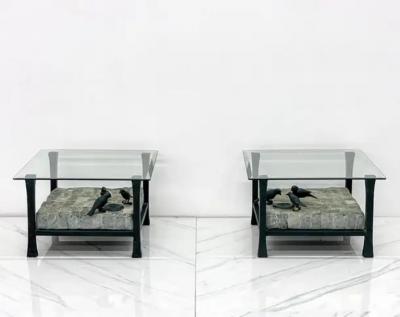Maitland Smith Maitland Smith Marble and Bronze Sculptural Side Accent Tables a Pair
