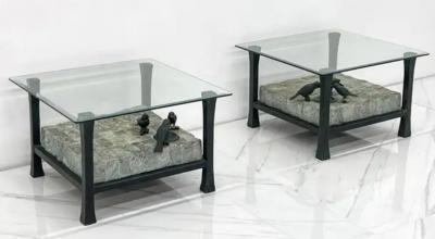 Maitland Smith Maitland Smith Marble and Bronze Sculptural Side Accent Tables a Pair