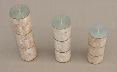 Maitland Smith Maitland Smith Tesselated Stone And Brass Candle Holders 1980s Design