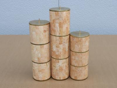 Maitland Smith Maitland Smith Tesselated Stone And Brass Candle Holders 1980s Design
