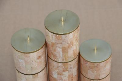 Maitland Smith Maitland Smith Tesselated Stone And Brass Candle Holders 1980s Design