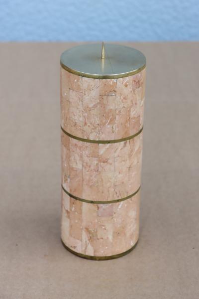 Maitland Smith Maitland Smith Tesselated Stone And Brass Candle Holders 1980s Design