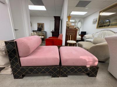 Maitland Smith Maitland Smith Tesselleted Stone And Brass Chaise Longue