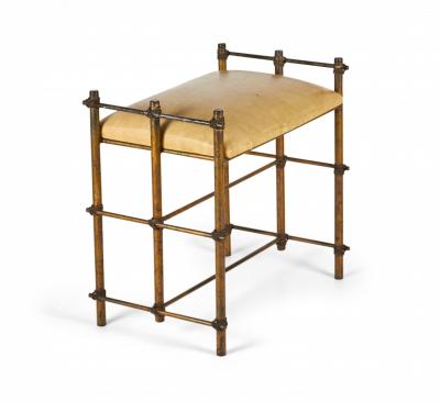 Maitland Smith Maitland Smith Vintage Gilt Steel Rope And Beige Leather Vanity Bench