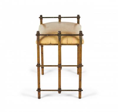 Maitland Smith Maitland Smith Vintage Gilt Steel Rope And Beige Leather Vanity Bench