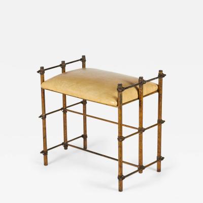 Maitland Smith Maitland Smith Vintage Gilt Steel Rope And Beige Leather Vanity Bench