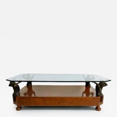 Maitland Smith Maitland Smith Wood Bronze Figure Supports Coffee Table with a Glass Top