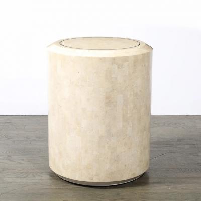 Maitland Smith Mid Century Drum Form Brass Inlay Tessellated Stone Side Table by Maitland Smith
