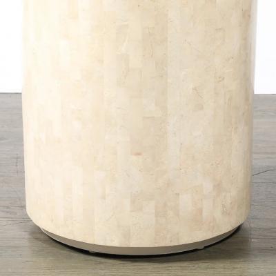 Maitland Smith Mid Century Drum Form Brass Inlay Tessellated Stone Side Table by Maitland Smith