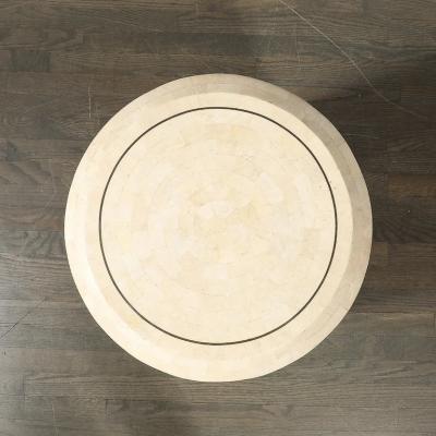 Maitland Smith Mid Century Drum Form Brass Inlay Tessellated Stone Side Table by Maitland Smith