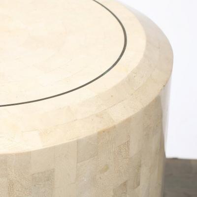 Maitland Smith Mid Century Drum Form Brass Inlay Tessellated Stone Side Table by Maitland Smith
