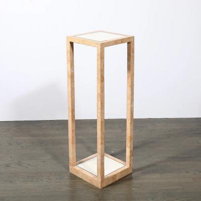 Maitland Smith Mid Century Tessellated Muted Rose Off White Stone Pedestal by Maitland Smith