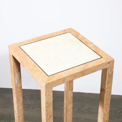 Maitland Smith Mid Century Tessellated Muted Rose Off White Stone Pedestal by Maitland Smith