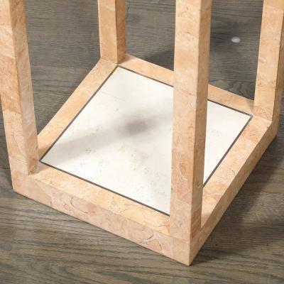 Maitland Smith Mid Century Tessellated Muted Rose Off White Stone Pedestal by Maitland Smith