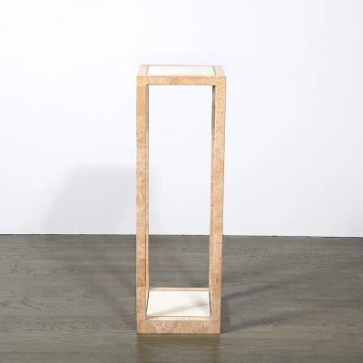 Maitland Smith Mid Century Tessellated Muted Rose Off White Stone Pedestal by Maitland Smith