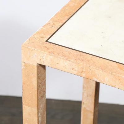 Maitland Smith Mid Century Tessellated Muted Rose Off White Stone Pedestal by Maitland Smith