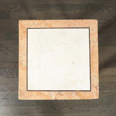 Maitland Smith Mid Century Tessellated Muted Rose Off White Stone Pedestal by Maitland Smith