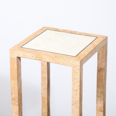 Maitland Smith Mid Century Tessellated Muted Rose Off White Stone Pedestal by Maitland Smith