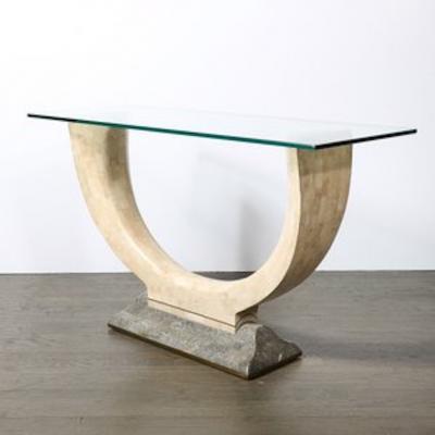Maitland Smith Mid Century Tessellated Stone Console Table W Brass Inlays by Maitland Smith