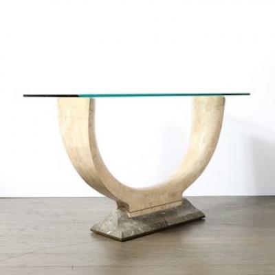 Maitland Smith Mid Century Tessellated Stone Console Table W Brass Inlays by Maitland Smith