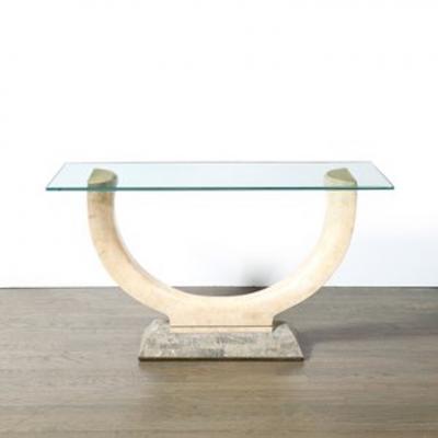 Maitland Smith Mid Century Tessellated Stone Console Table W Brass Inlays by Maitland Smith