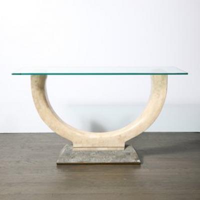 Maitland Smith Mid Century Tessellated Stone Console Table W Brass Inlays by Maitland Smith