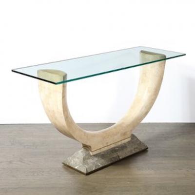 Maitland Smith Mid Century Tessellated Stone Console Table W Brass Inlays by Maitland Smith