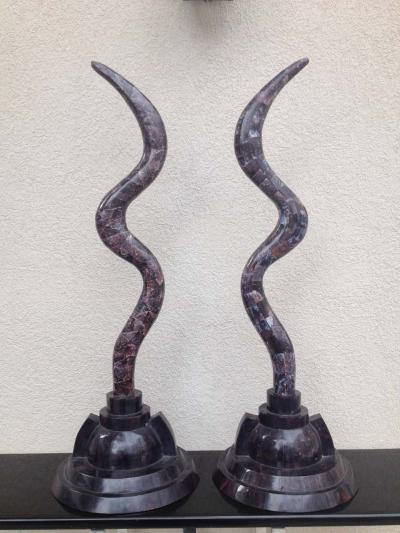 Maitland Smith Pair of Fossil Stone Marcius for Casa Bique Antler Sculptures